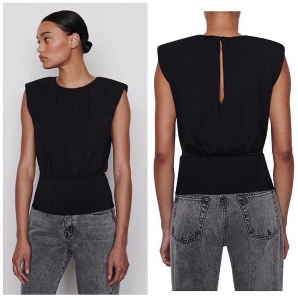 Frame Shirred Fitted Knit Top Black Solid Casual Work Size XL - Picture 1 of 7